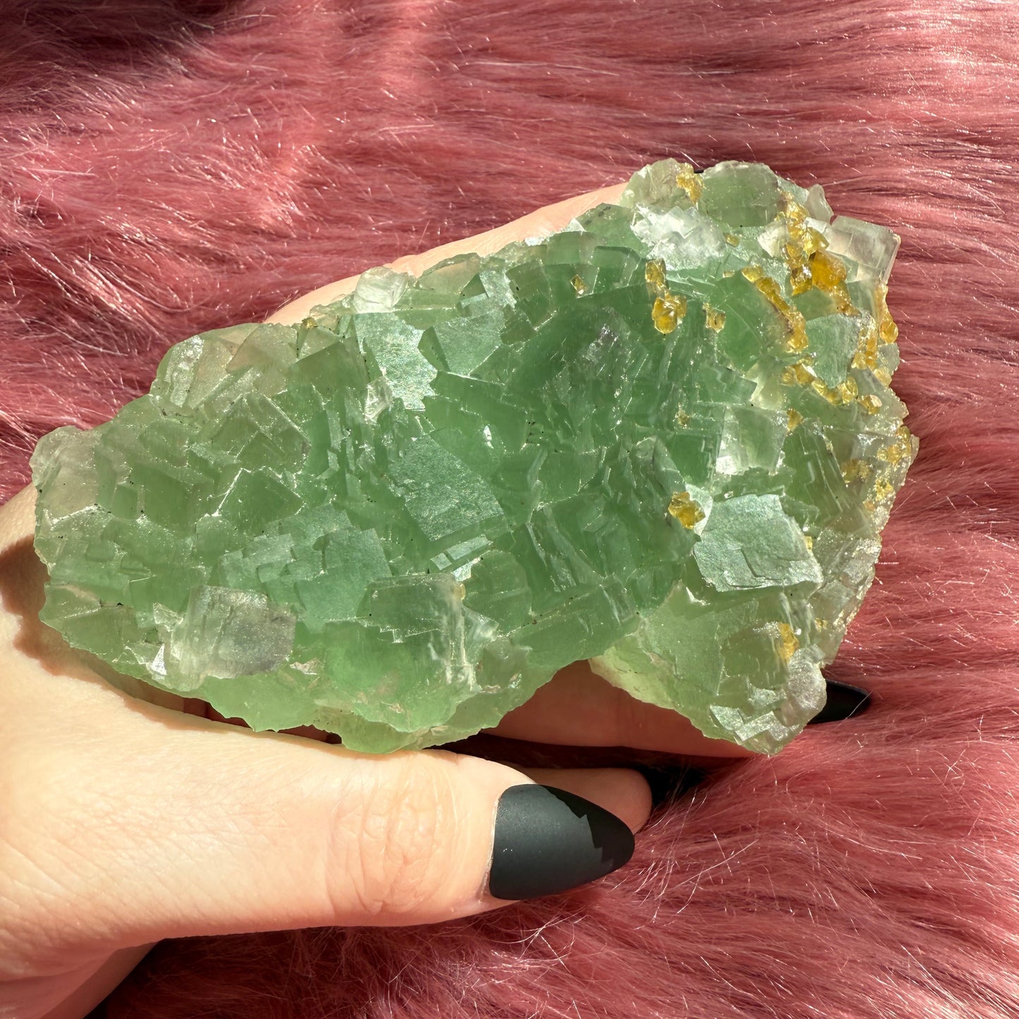 Stunning Large Green Fluorite Specimen with Barite, includes Display Stand