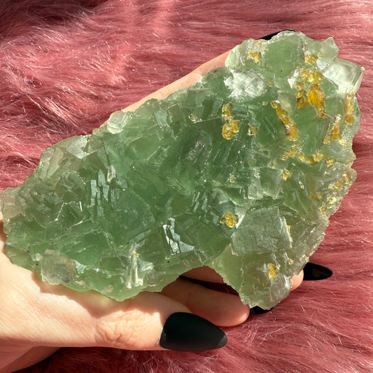 Stunning Large Green Fluorite Specimen with Barite, includes Display Stand