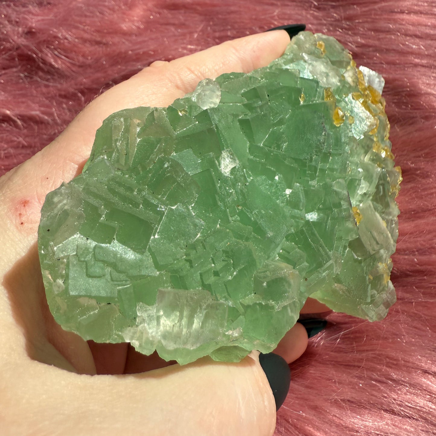 Stunning Large Green Fluorite Specimen with Barite, includes Display Stand