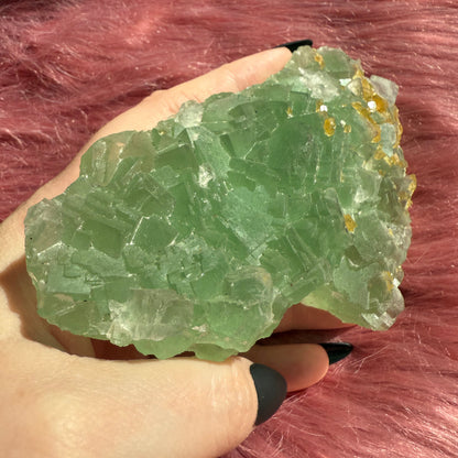 Stunning Large Green Fluorite Specimen with Barite, includes Display Stand