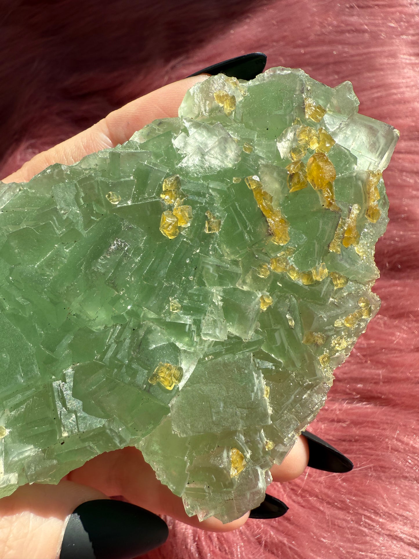 Stunning Large Green Fluorite Specimen with Barite, includes Display Stand