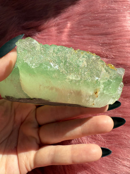 Stunning Large Green Fluorite Specimen with Barite, includes Display Stand