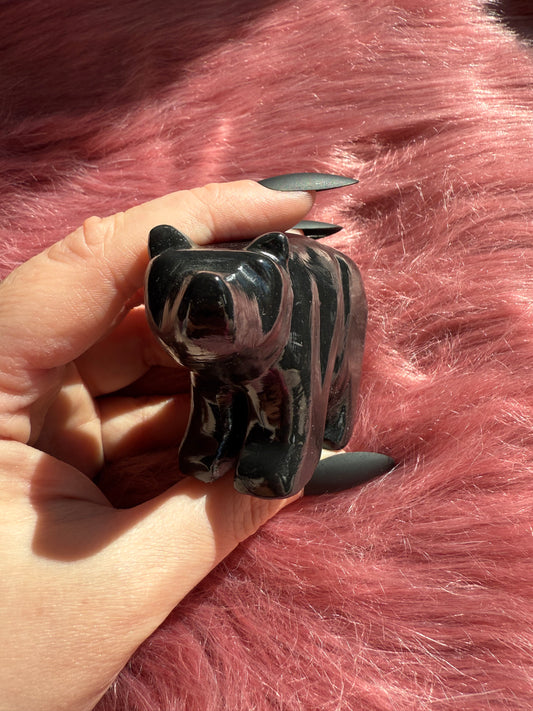 ONE (1) Stunning Obsidian Bear Carving Made in Peru - You Choose Size
