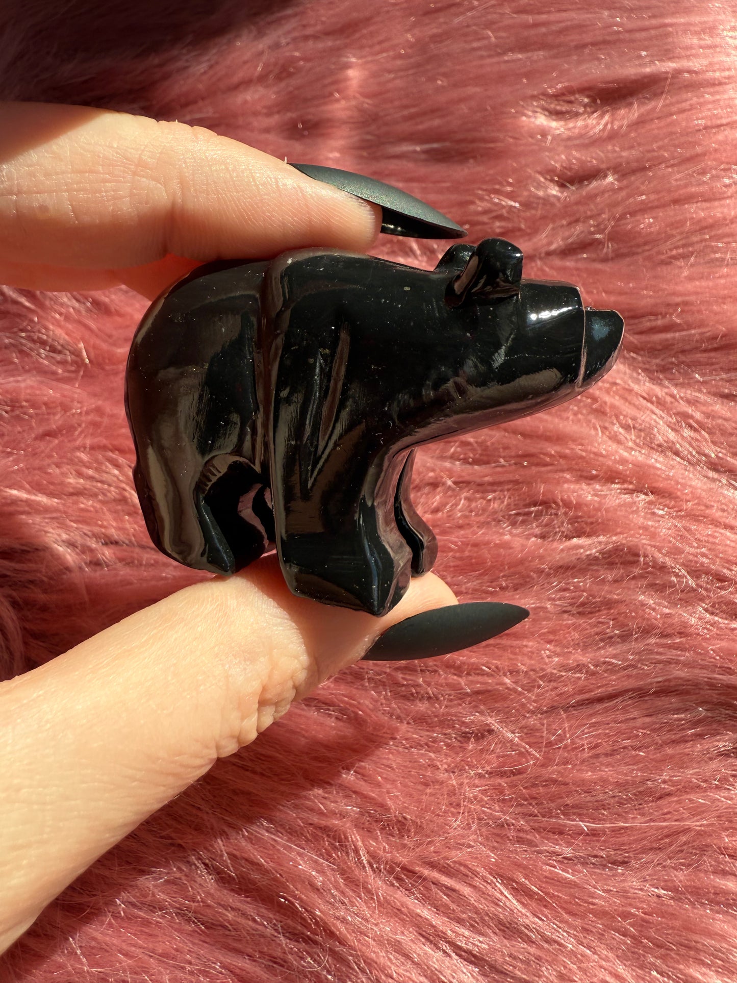 ONE (1) Stunning Obsidian Bear Carving Made in Peru - You Choose Size