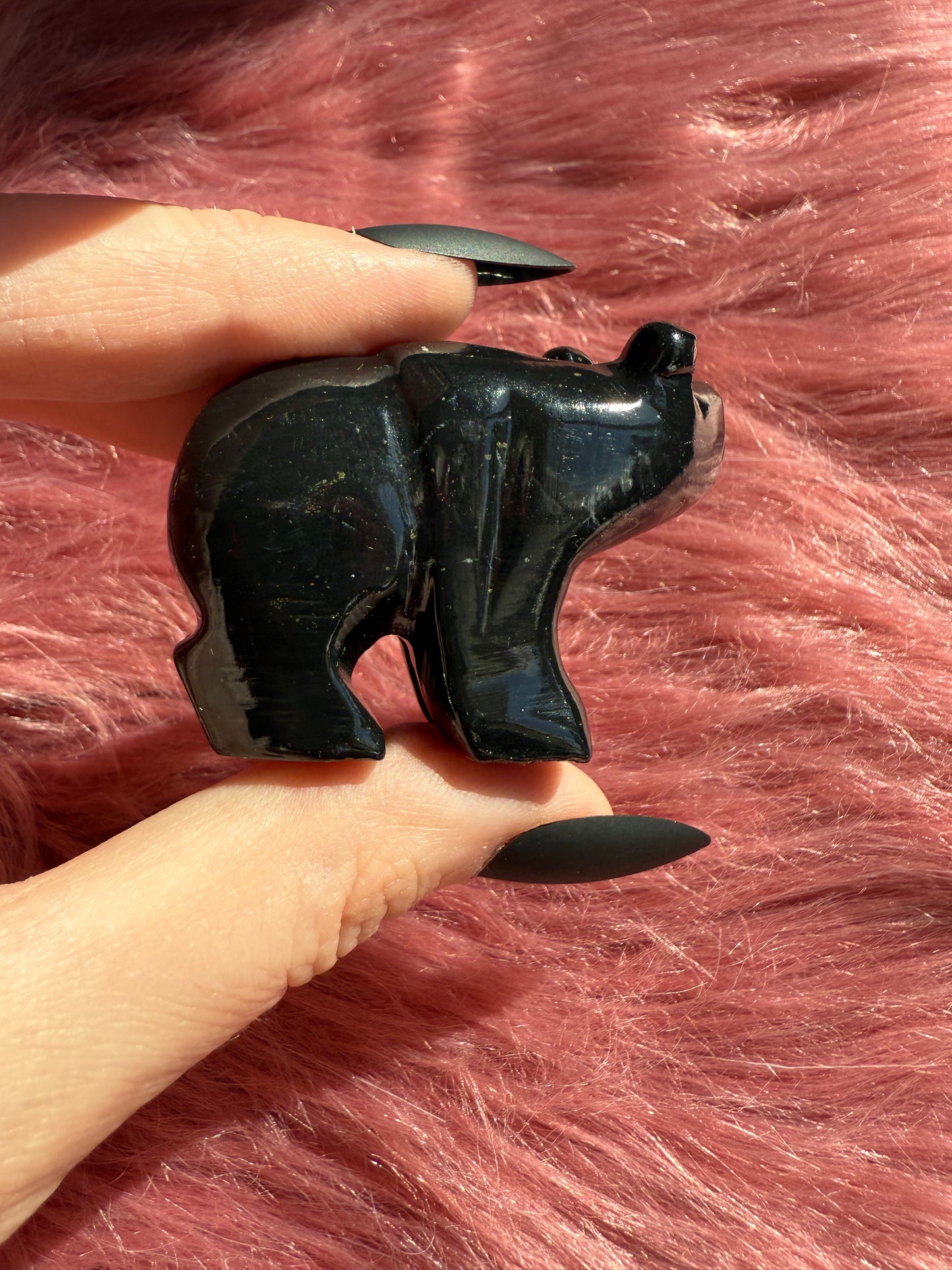 ONE (1) Stunning Obsidian Bear Carving Made in Peru - You Choose Size