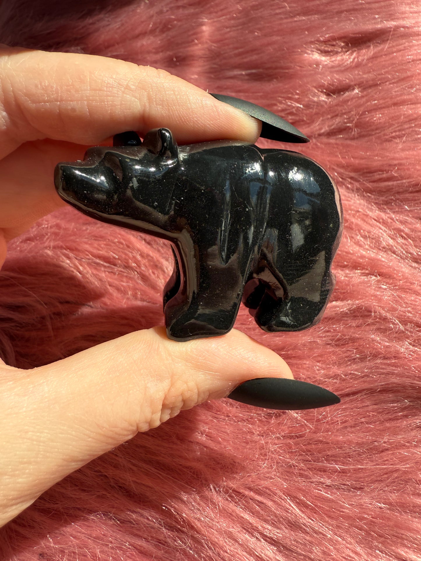 ONE (1) Stunning Obsidian Bear Carving Made in Peru - You Choose Size