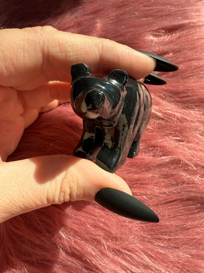ONE (1) Stunning Obsidian Bear Carving Made in Peru - You Choose Size