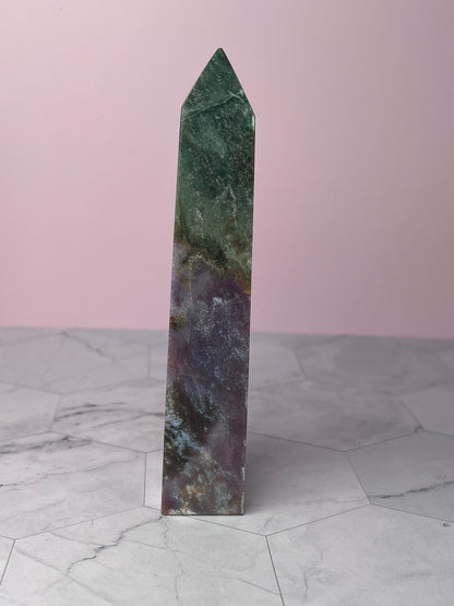 Stunning High Quality Purple Moss Agate x Sea Jasper Tower