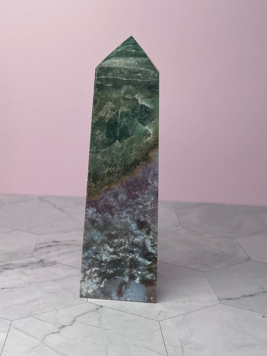 Stunning High Quality Purple Moss Agate x Sea Jasper Tower