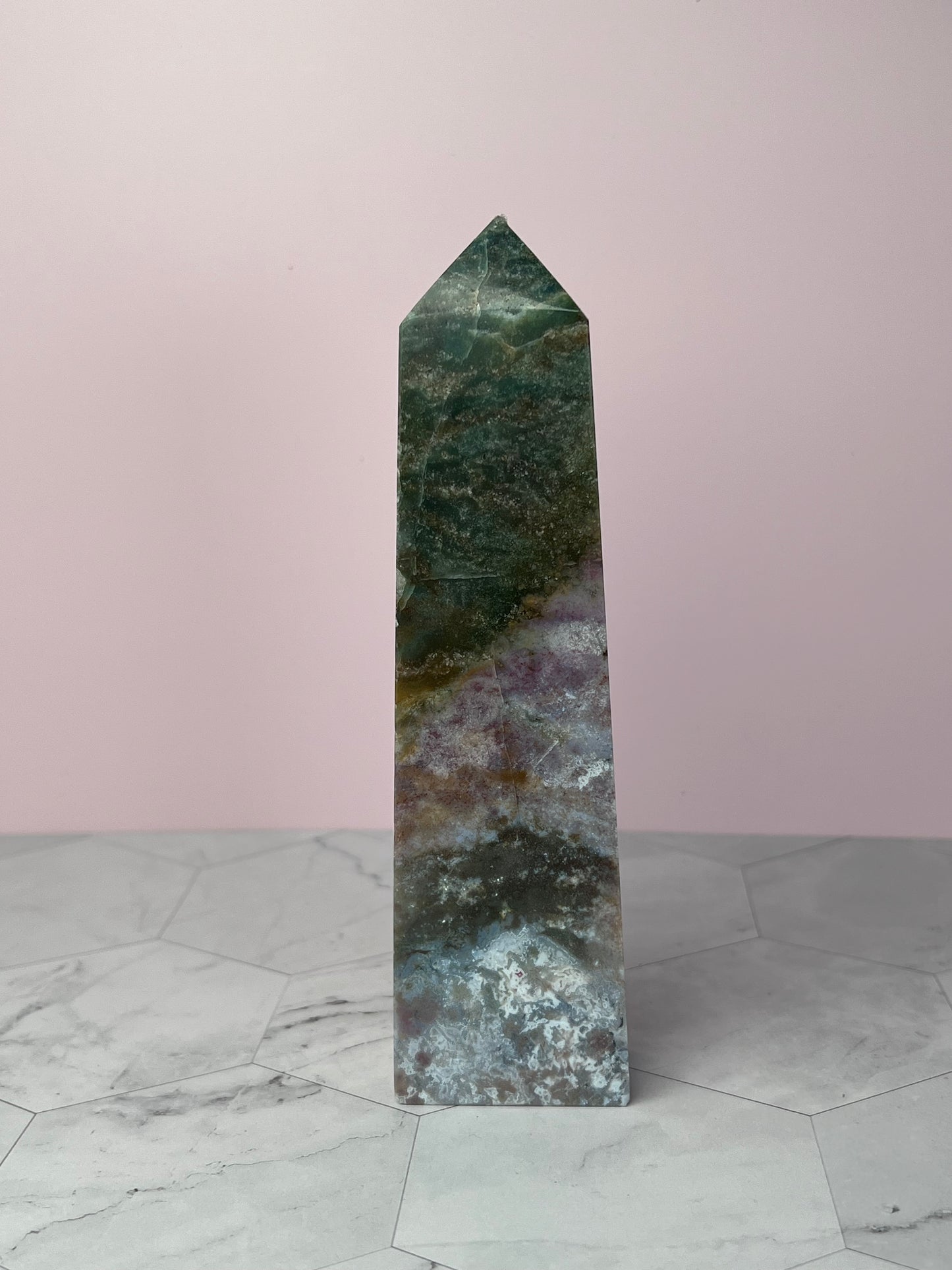 ONE (1) Stunning High Quality Purple Moss Agate x Sea Jasper Tower