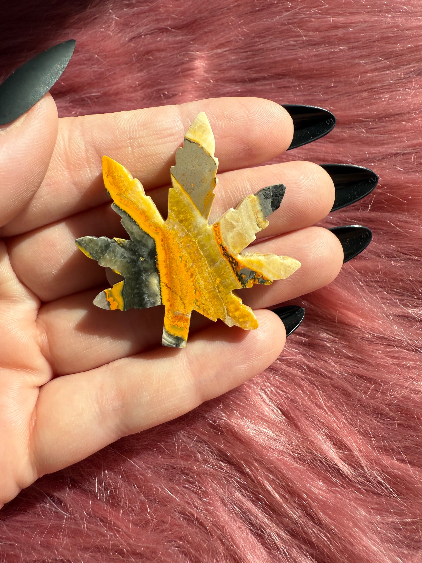 Stunning Bumblebee Jasper Leaf Carving