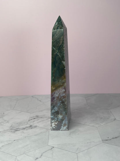 ONE (1) Stunning High Quality Purple Moss Agate x Sea Jasper Tower