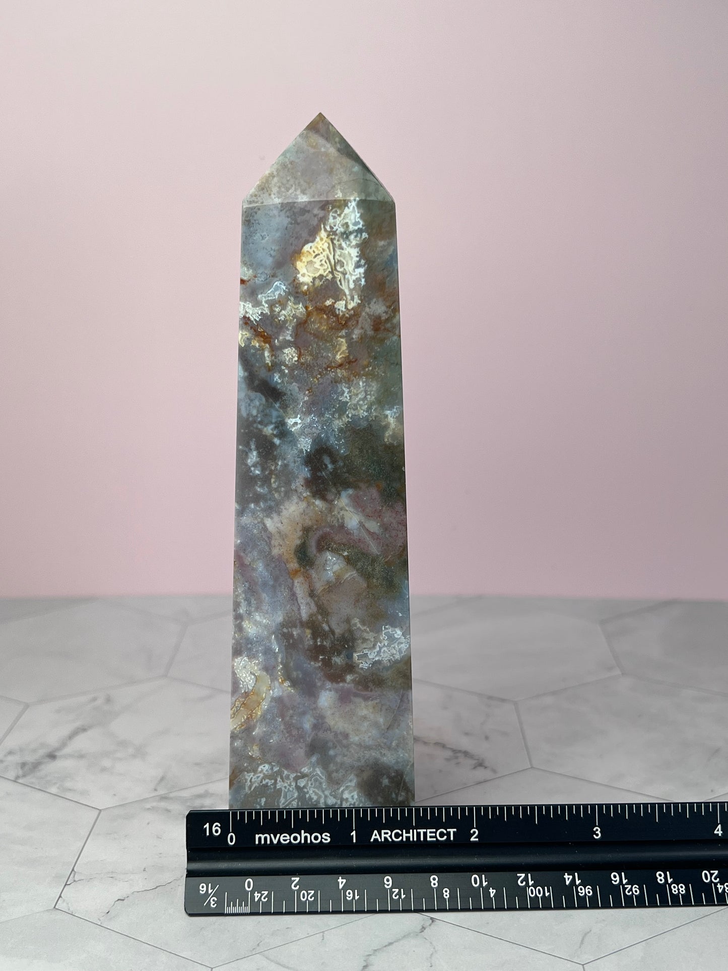 ONE (1) Stunning High Quality Purple Moss Agate x Sea Jasper Tower