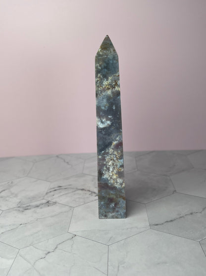 ONE (1) Stunning High Quality Purple Moss Agate x Sea Jasper Tower