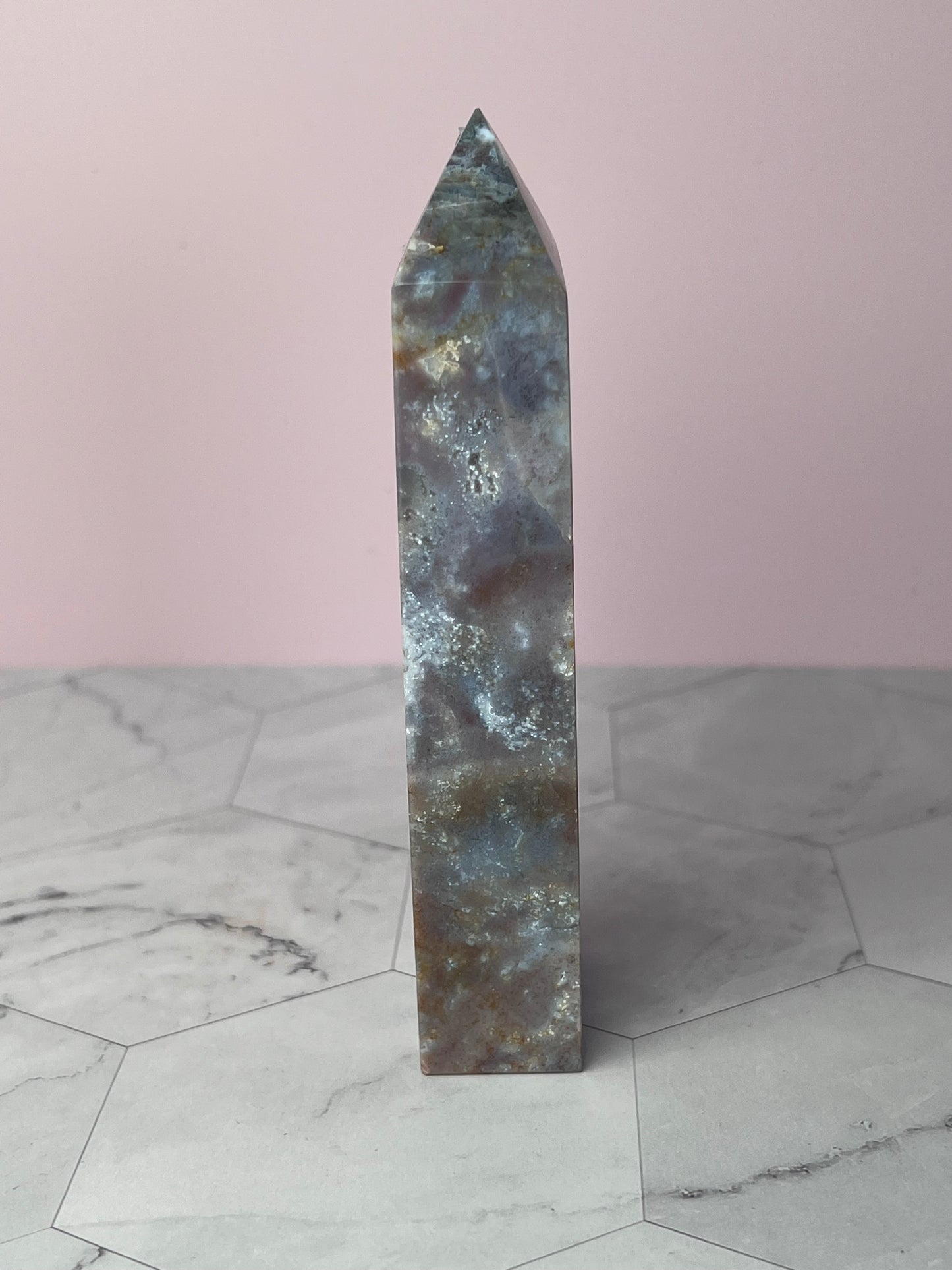 ONE (1) Stunning High Quality Purple Moss Agate x Sea Jasper Tower