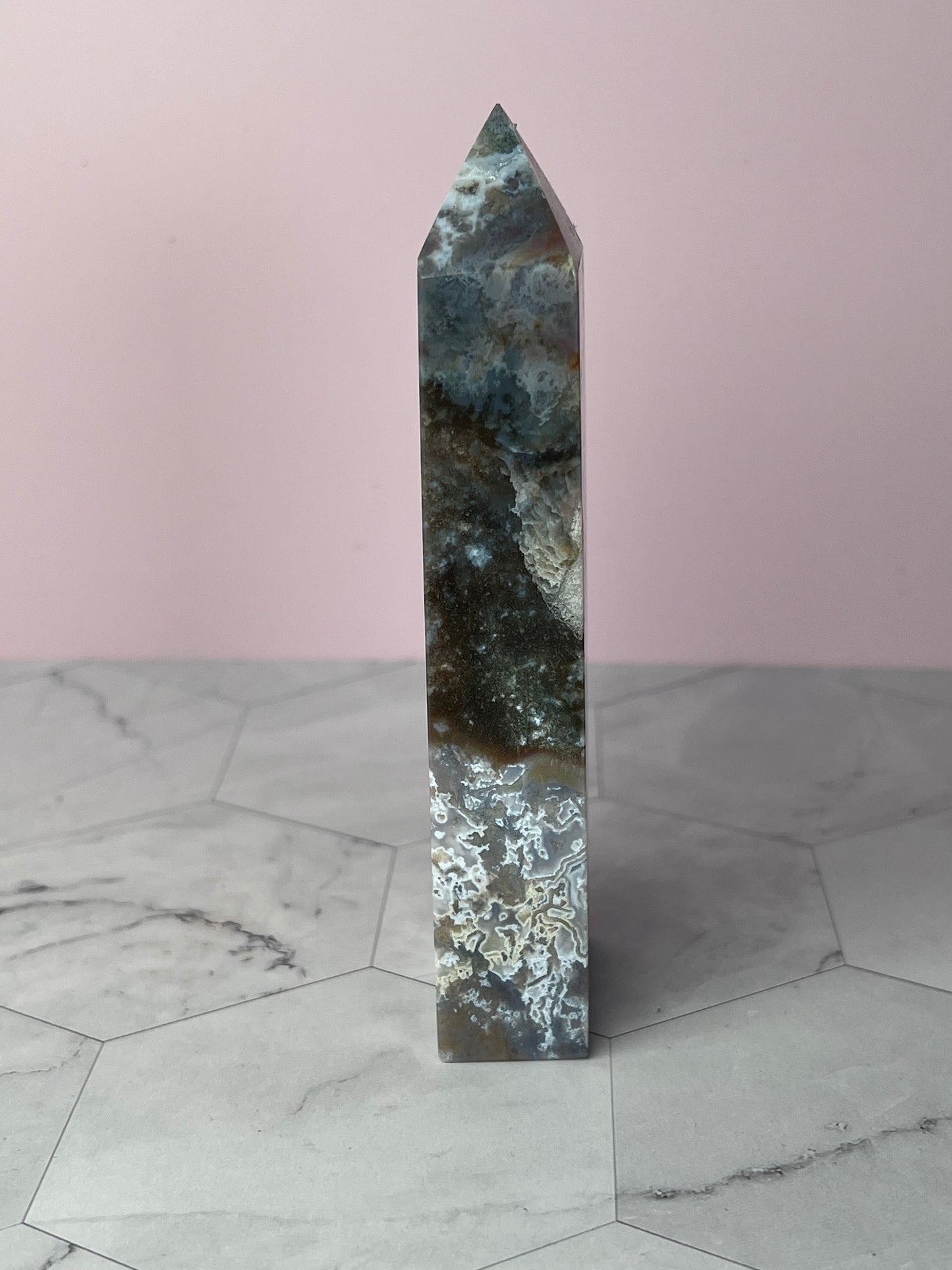 ONE (1) Stunning High Quality Purple Moss Agate x Sea Jasper Tower