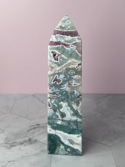 Stunning Druzy Pink Moss Agate Tower