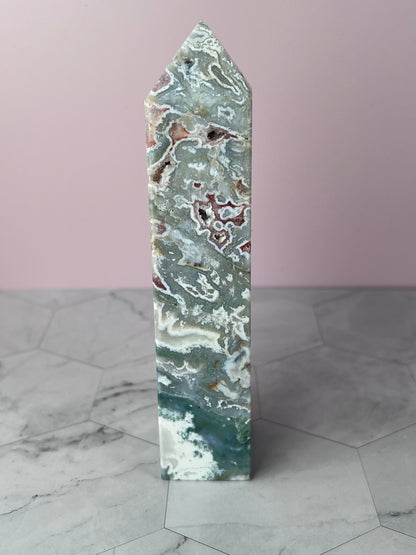 Stunning Druzy Pink Moss Agate Tower