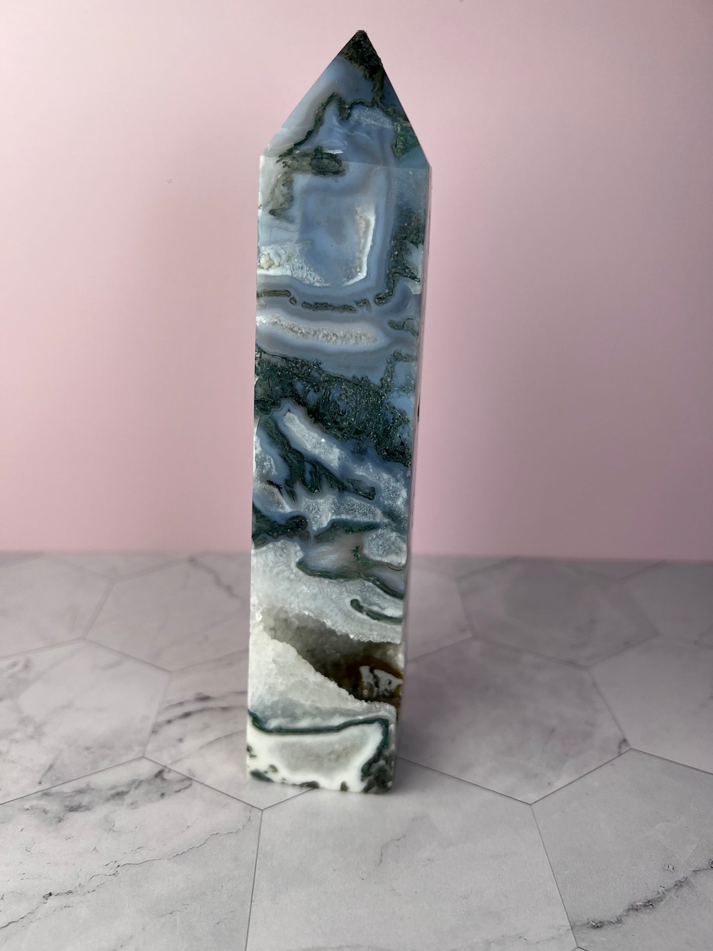 Stunning Druzy Moss Agate Tower *Imperfect*