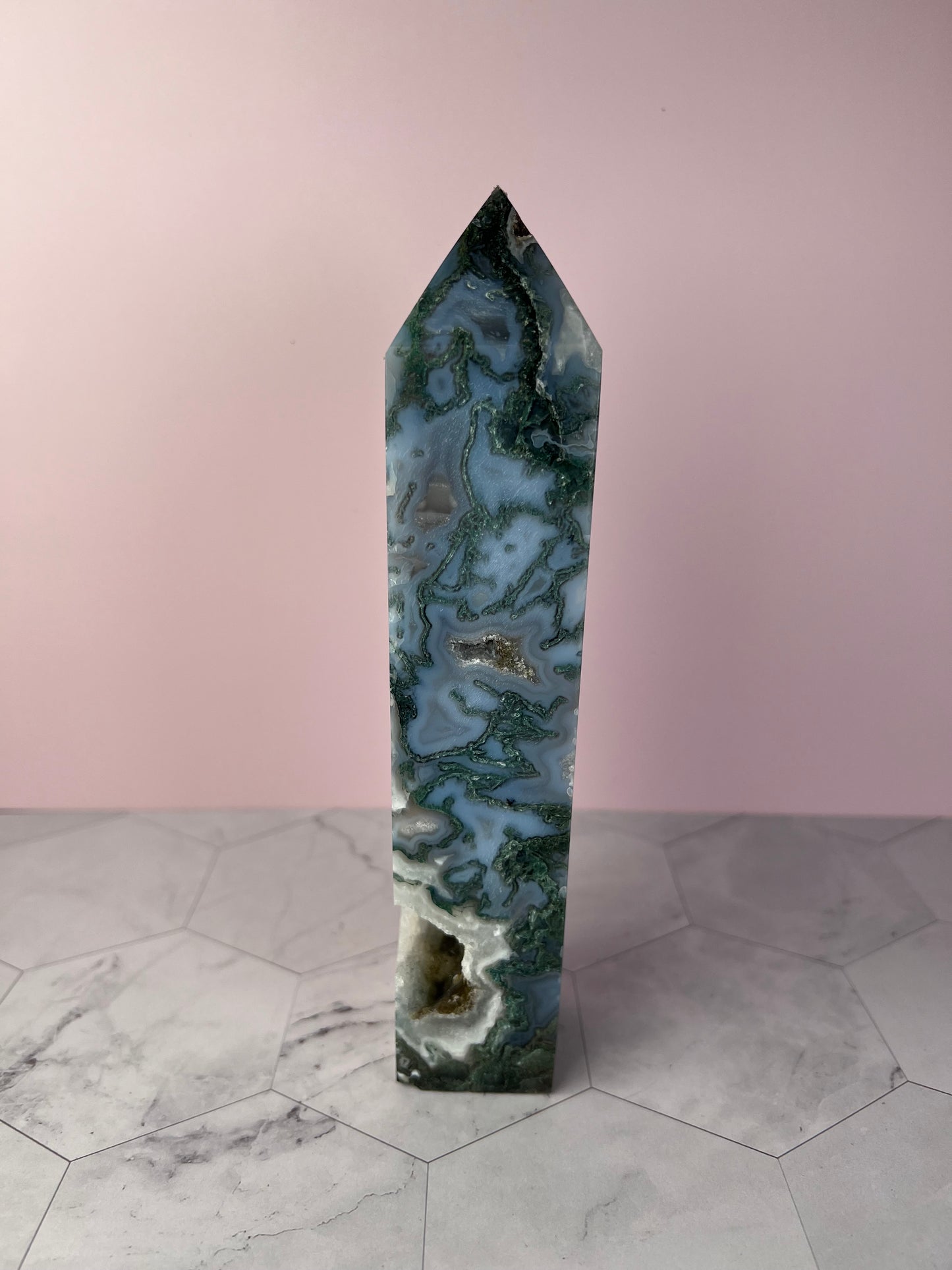 Stunning Druzy Moss Agate Tower *Imperfect*