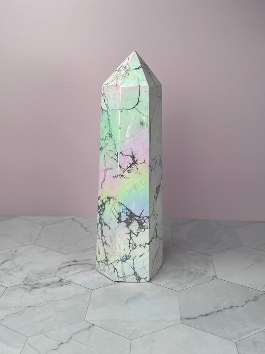 ONE (1) Stunning High Quality Rainbow Aura Howlite Tower