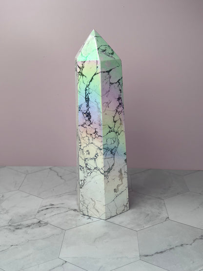 ONE (1) Stunning High Quality Rainbow Aura Howlite Tower