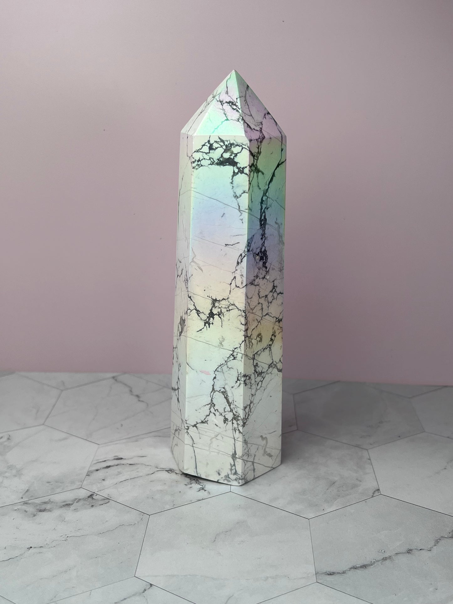 ONE (1) Stunning High Quality Rainbow Aura Howlite Tower