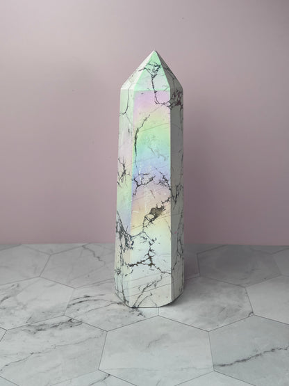 ONE (1) Stunning High Quality Rainbow Aura Howlite Tower