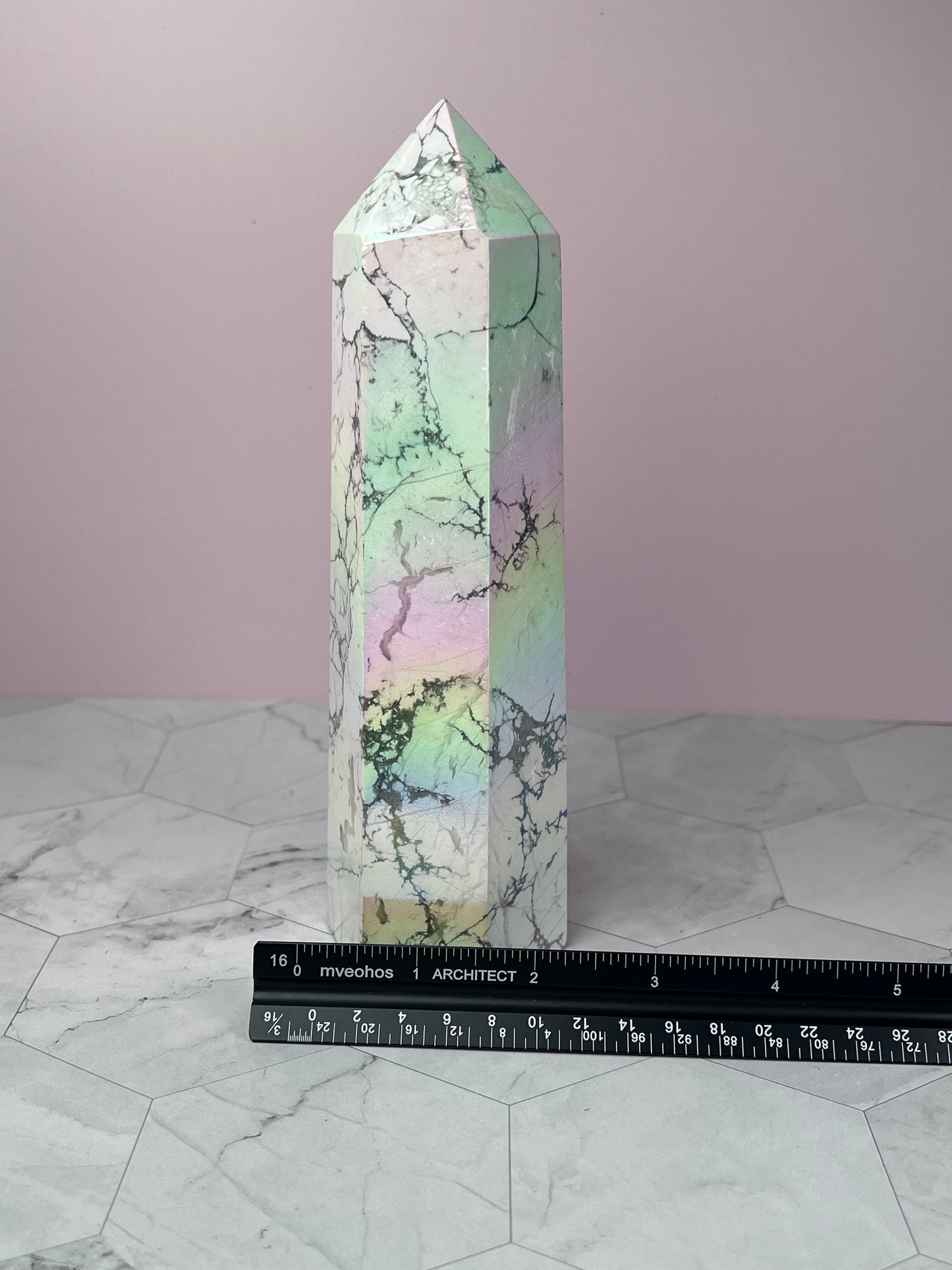 ONE (1) Stunning High Quality Rainbow Aura Howlite Tower