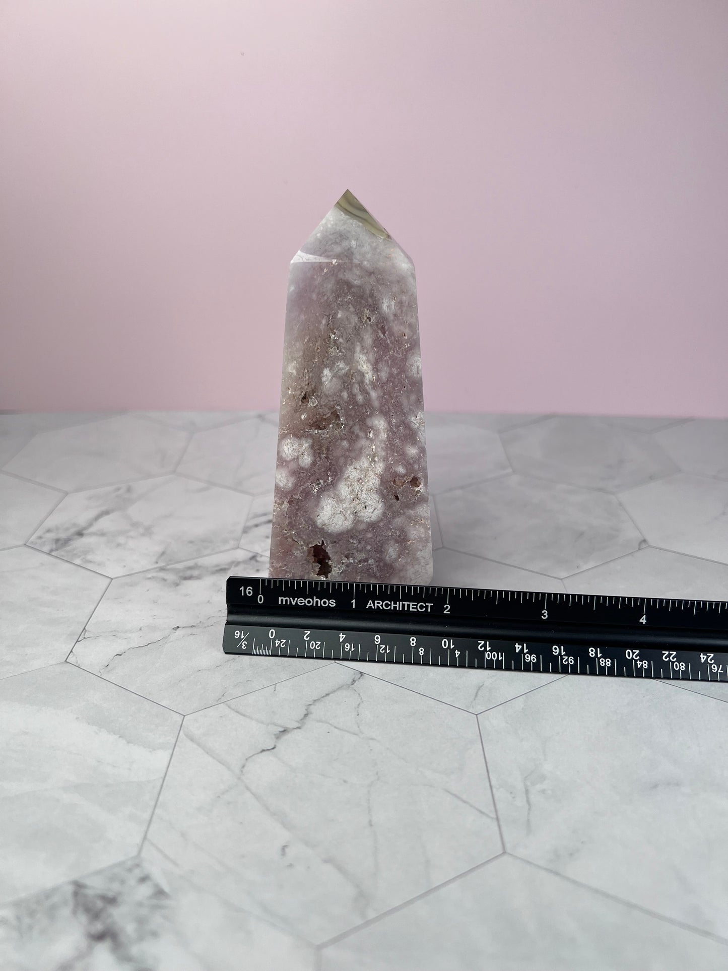 ONE (1) Stunning High Quality Pink Amethyst with Flower Agate Tower