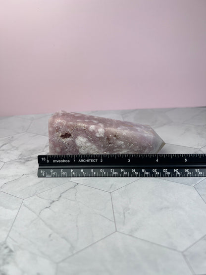 ONE (1) Stunning High Quality Pink Amethyst with Flower Agate Tower