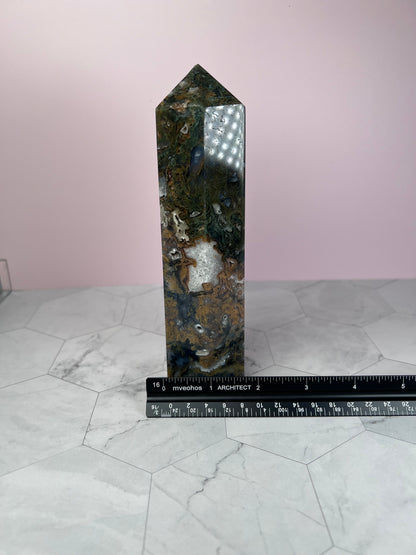 ONE (1) Stunning Druzy Moss Agate Tower