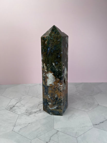 ONE (1) Stunning Druzy Moss Agate Tower