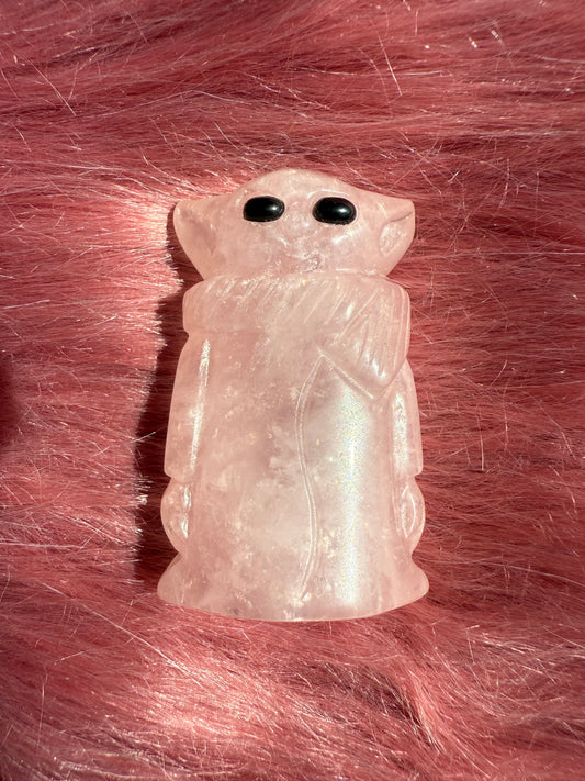 Stunning High Quality Rose Quartz Alien Grogu Carving
