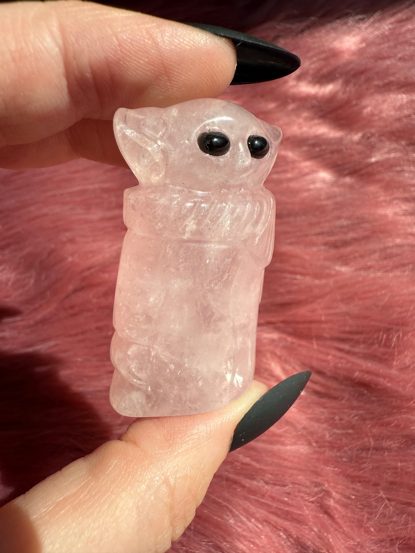 Stunning High Quality Rose Quartz Alien Grogu Carving