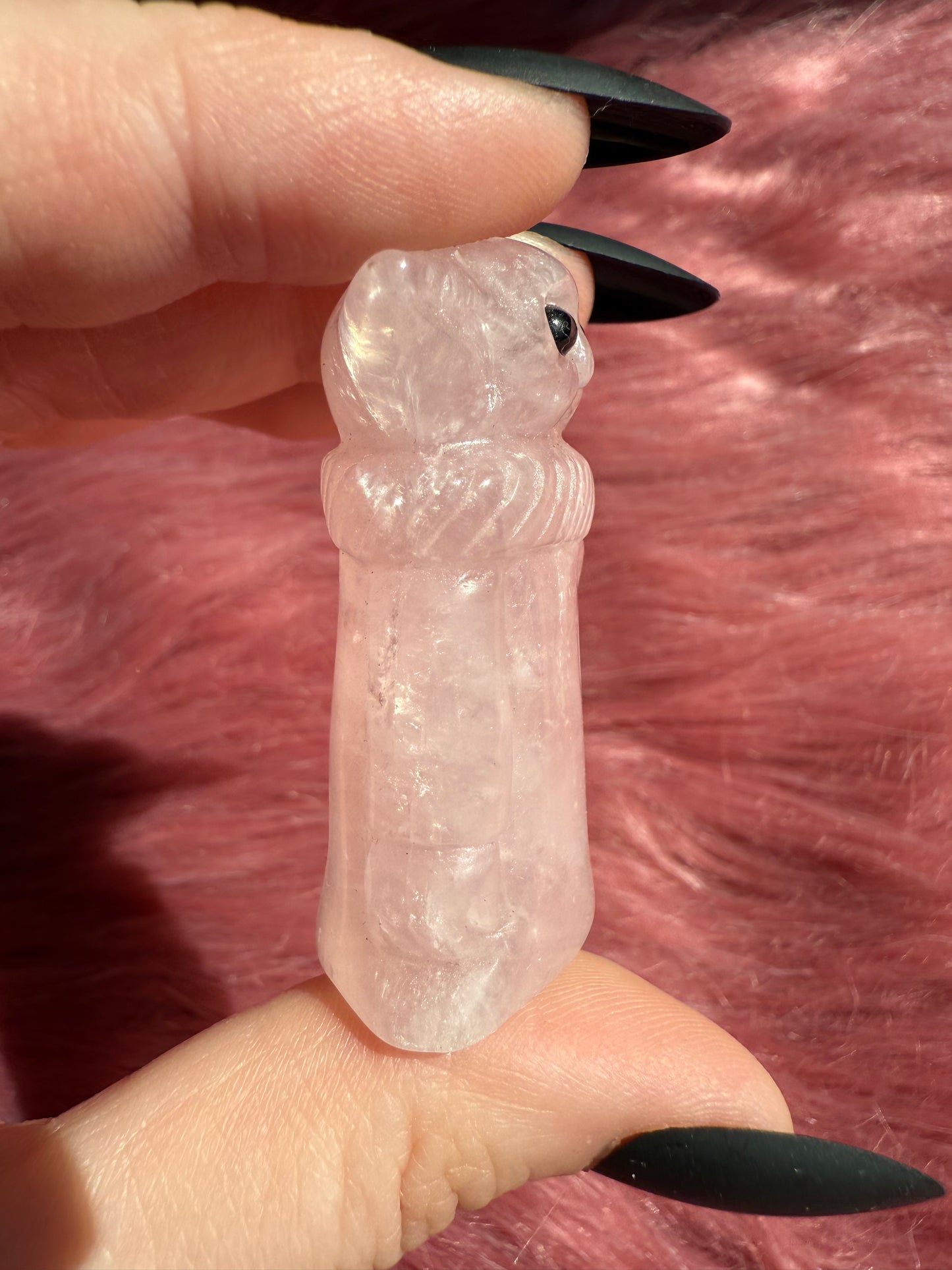 Stunning High Quality Rose Quartz Alien Grogu Carving