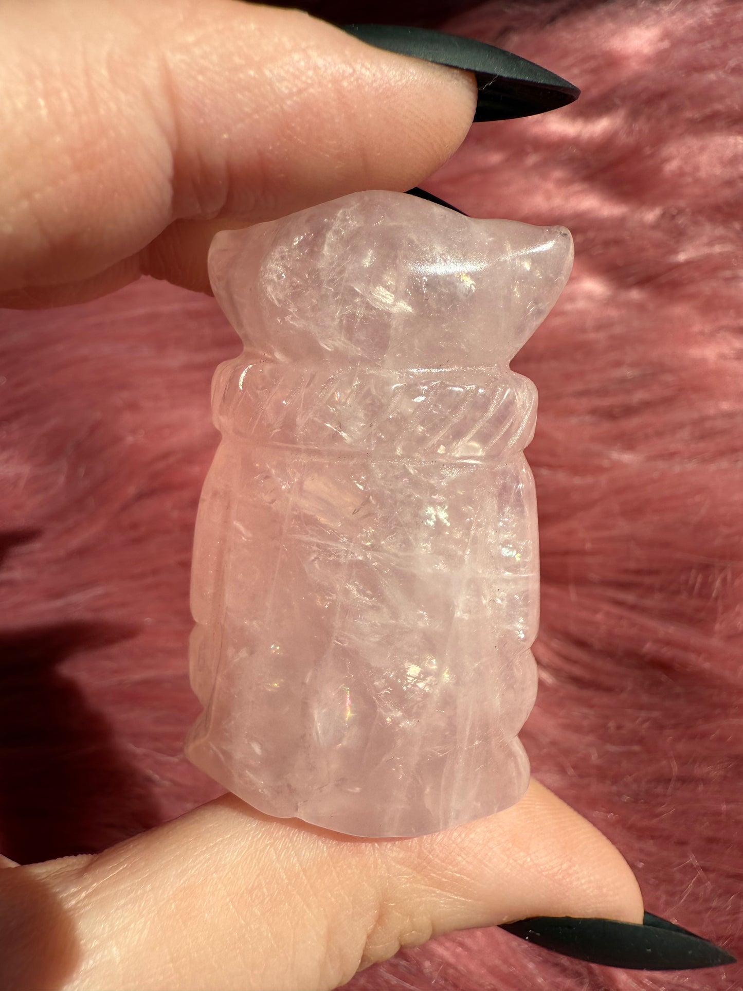 Stunning High Quality Rose Quartz Alien Grogu Carving