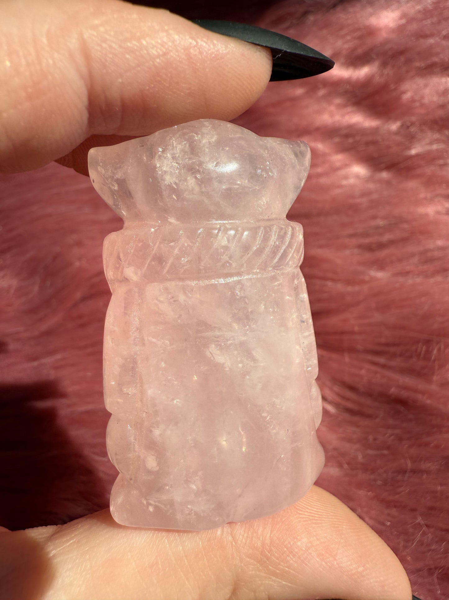 Stunning High Quality Rose Quartz Alien Grogu Carving
