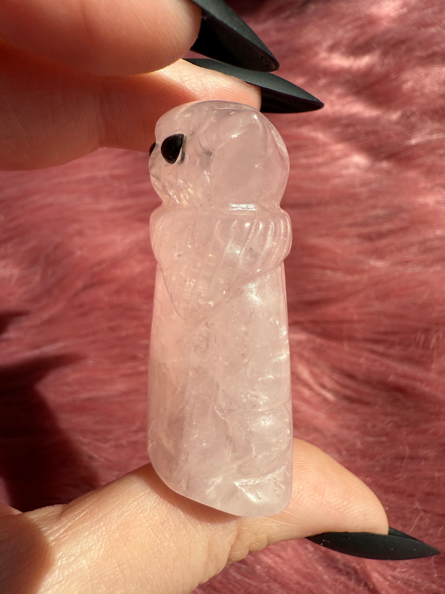 Stunning High Quality Rose Quartz Alien Grogu Carving