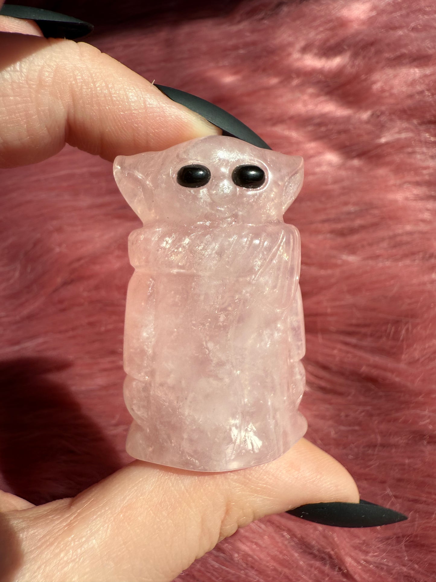 Stunning High Quality Rose Quartz Alien Grogu Carving