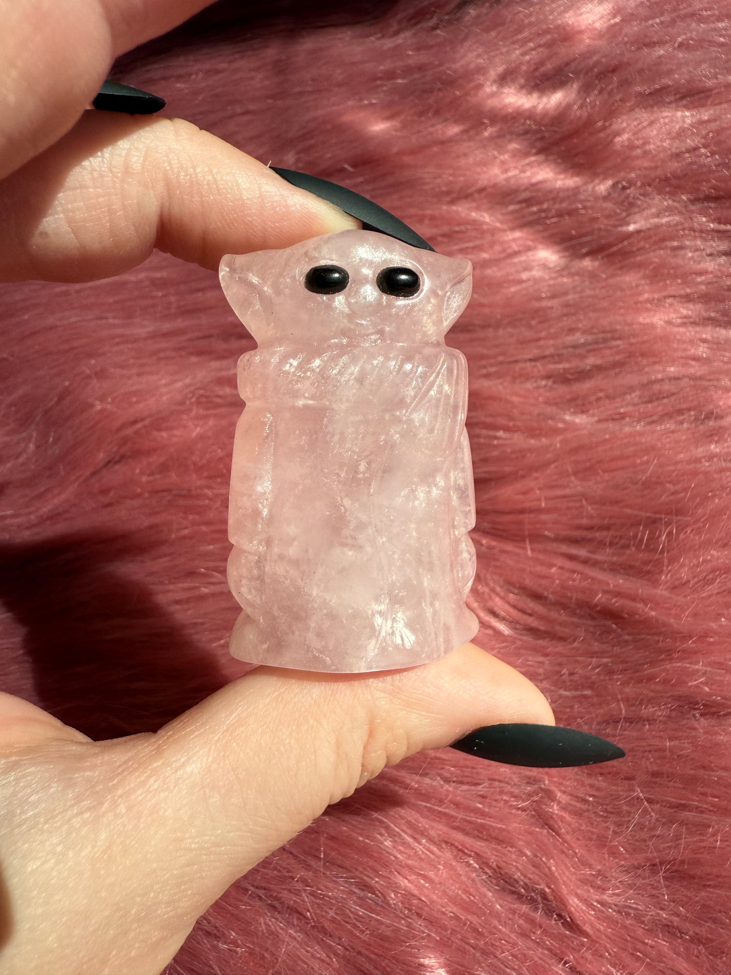 Stunning High Quality Rose Quartz Alien Grogu Carving