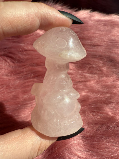 Stunning High Quality Rose Quartz Mushroom with Tototro Carving