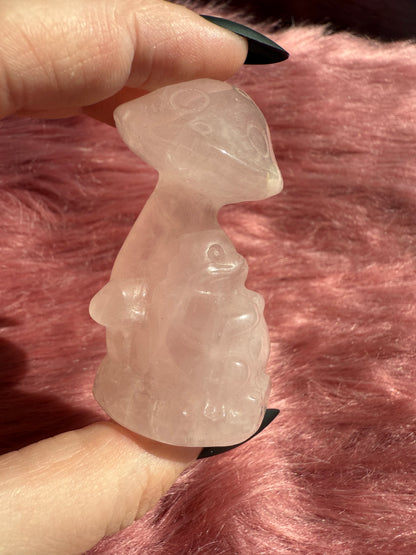 Stunning High Quality Rose Quartz Mushroom with Tototro Carving