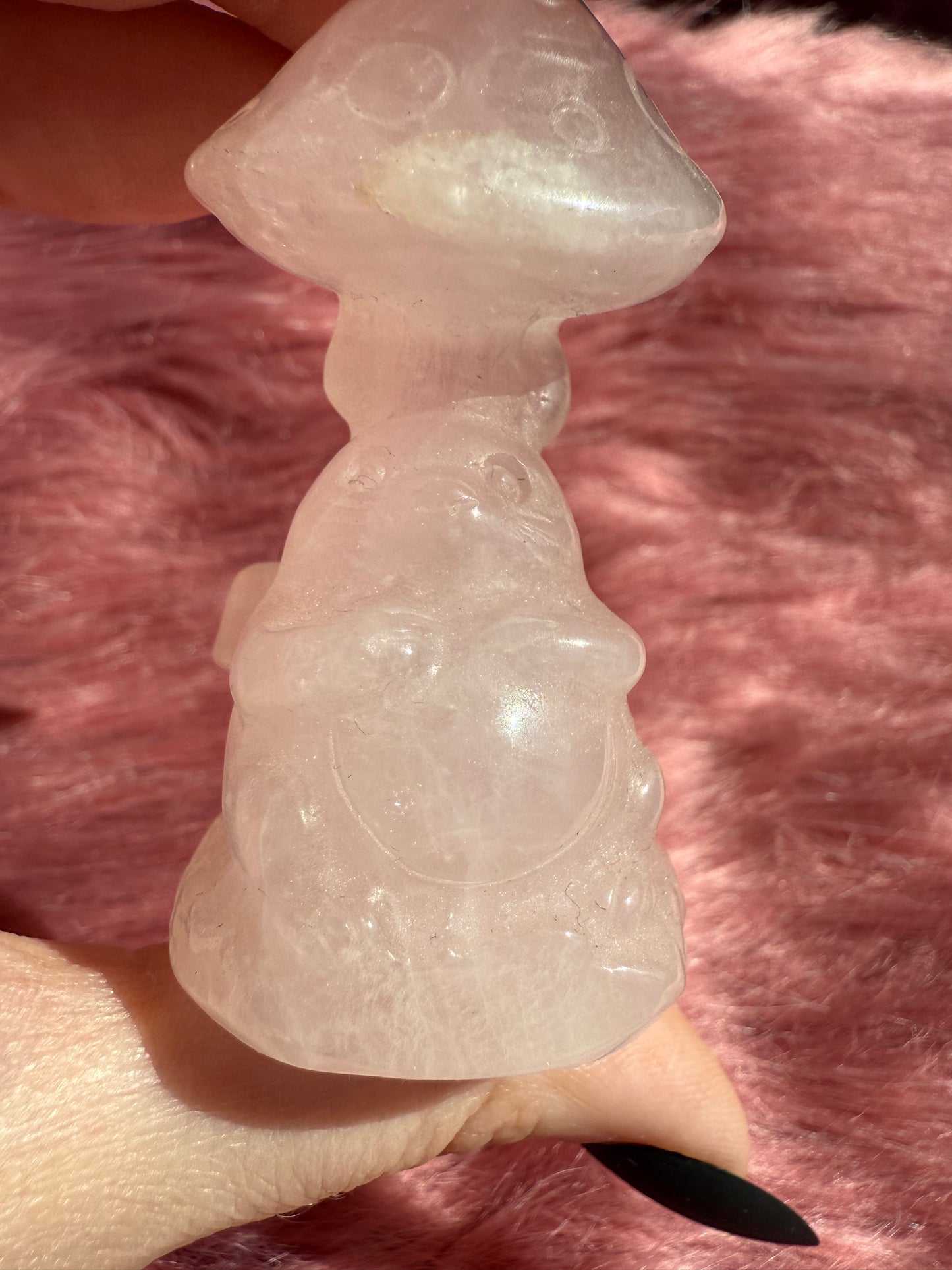 Stunning High Quality Rose Quartz Mushroom with Tototro Carving