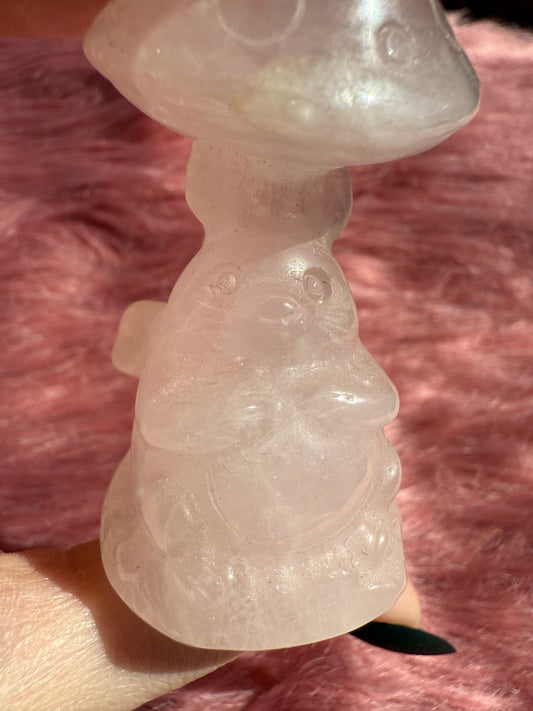 Stunning High Quality Rose Quartz Mushroom with Tototro Carving