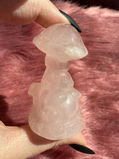 Stunning High Quality Rose Quartz Mushroom with Tototro Carving