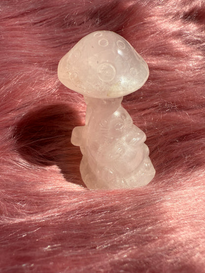 Stunning High Quality Rose Quartz Mushroom with Tototro Carving