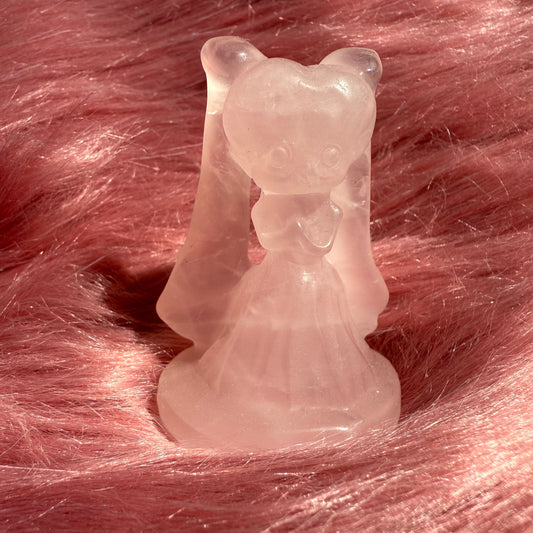 Stunning High Quality Rose Quartz Moon Princess Carving