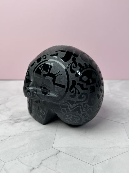 ONE (1) Stunning Etched Obsidian Skull from Mexico