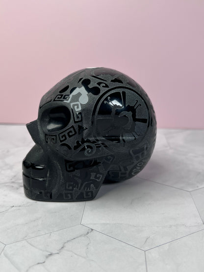 ONE (1) Stunning Etched Obsidian Skull from Mexico